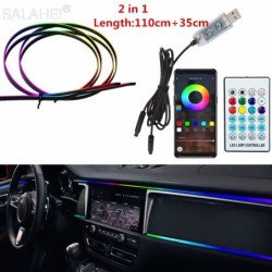 64 de culori USB Car LED Lumină ambientală Benzi acrilice Lumini pentru tabloul de bord RGB Interiorul mașinii Aplicație ascunsă