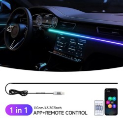 Lumină ambientală LED pentru mașină USB 64 de culori Benzi acrilice 110cm culori complete RGB Aplicație ascunsă pentru interioru