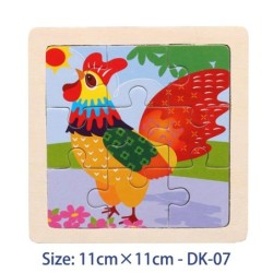 11cm/4.33in Jocuri puzzle din lemn pentru copii, model de vehicule cu animale din desene animate, jucării educative Montessori p