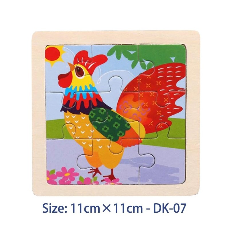 11cm/4.33in Jocuri puzzle din lemn pentru copii, model de vehicule cu animale din desene animate, jucării educative Montessori p