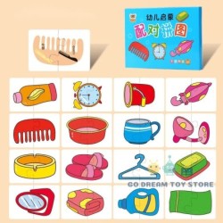 Carte de potrivire pentru copii mici, 32 de bucăți, jucării de puzzle educaționale Montessori timpurii, puzzle de desene animate