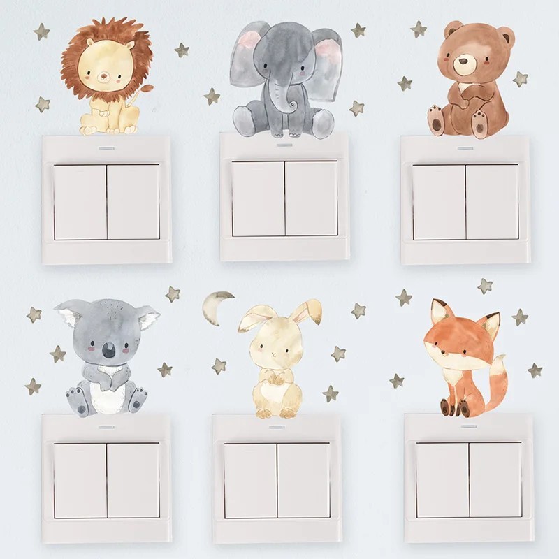 Autocolante de perete cu animale drăguțe din Africa, 2 bucăți de desene animate, elefant, girafă, urs, vulpe, cameră pentru copi