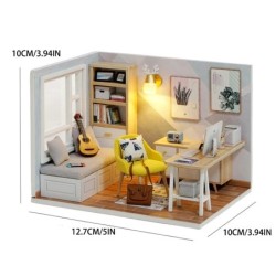 Pisicuță Mini Casă de păpuși din lemn Seturi de modele de construcție Kit de jucărie pentru casă Creativă pentru cameră Decorare