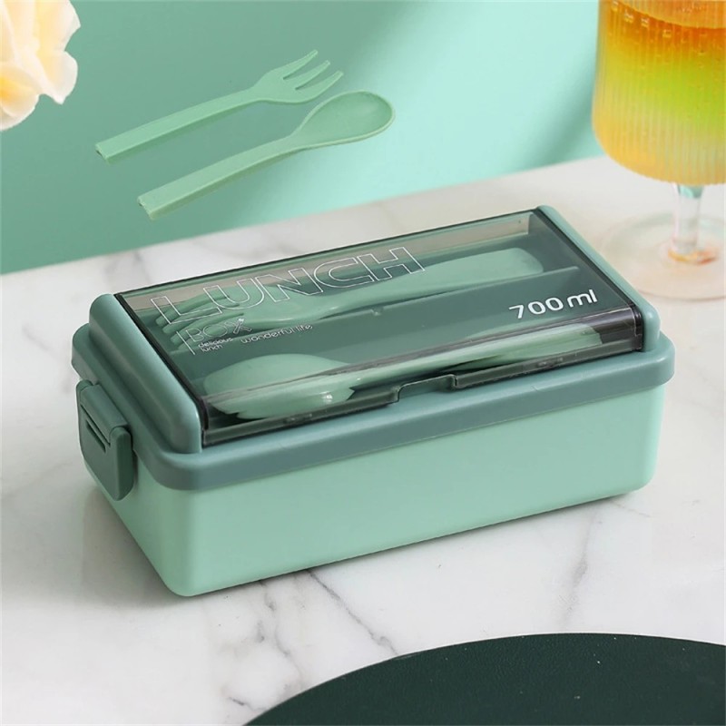 Cutie de prânz portabilă cu două straturi pentru copii cu furculiță și lingură Cutii Bento pentru cuptorul cu microunde Set de v