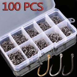 Aorace 100 buc set de cârlige de pescuit din oțel carbon, un singur cerc, cârlig de pescuit cu muscă, cârlige ghimpate pentru cr