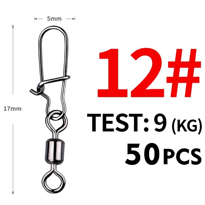 MEREDITH 50 buc. Accesorii pentru pescuit la stiuca Conector Pin rulment Rotul pivotant din oțel inoxidabil Snap cârlig de pește