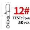 MEREDITH 50 buc. Accesorii pentru pescuit la stiuca Conector Pin rulment Rotul pivotant din oțel inoxidabil Snap cârlig de pește