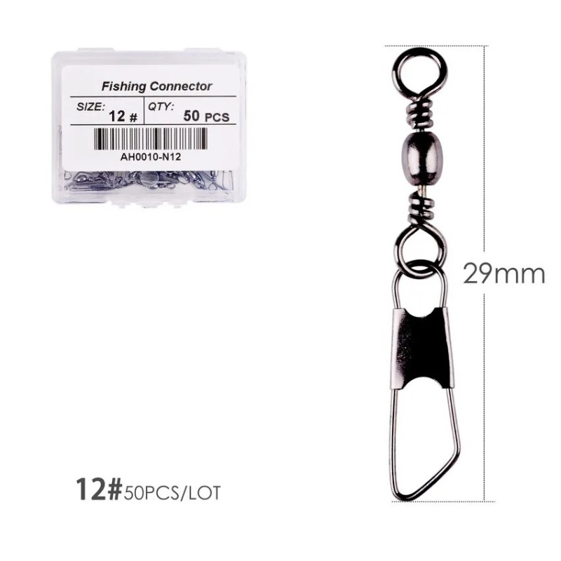 50 buc/cutie, alamă, butoi, pivot de pescuit, inele solide, conector de linie de pescuit, cârlig cu dispozitiv de blocare, pivot