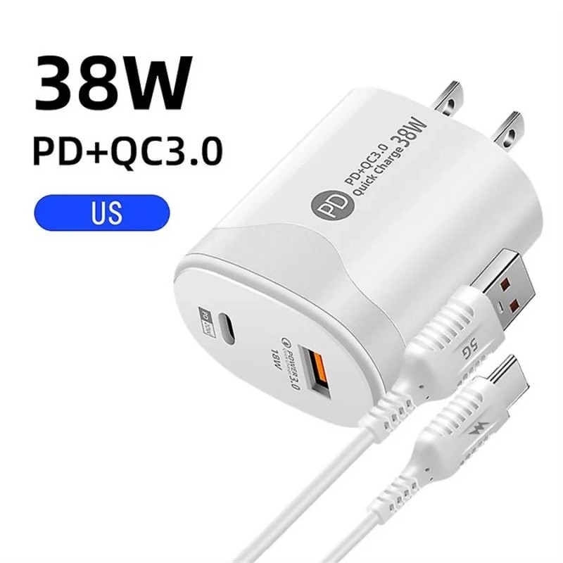 Încărcător de perete Tatal 38W Adaptor de încărcare rapidă PD20W Power3.0 cu cablu USB tip C pentru Xiaomi iPhone Samsung Încărcător de perete Tatal 38W Adaptor de încărcare rapidă PD20W Power3.0 cu cablu USB tip C pentru Xiaomi iPhone Samsung