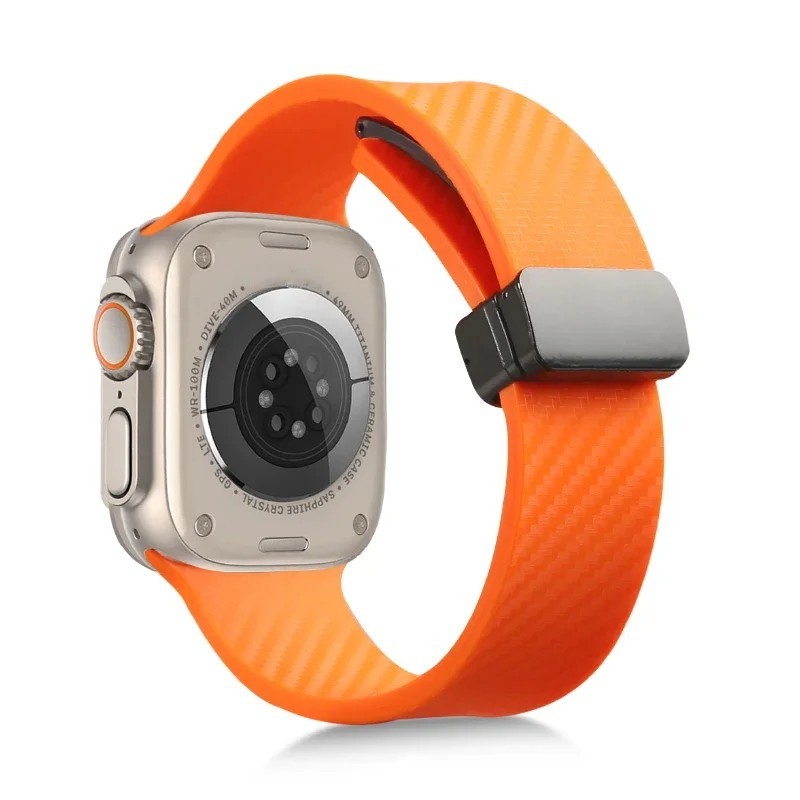 Curea din fibră de carbon pentru Apple Watch Band 49mm 46 45/41mm 40/44mm Bratara magnetică din silicon Iwatch Ultra2 Series 10 