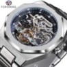 Forsining Casual ceas automat 3D Diamond Skeleton Hollow Ceasuri de mână pentru bărbați Ceasuri militare luminoase Tourbillon Mo