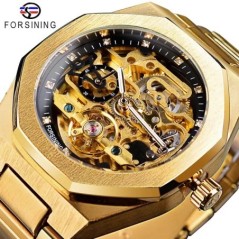 Forsining Casual ceas automat 3D Diamond Skeleton Hollow Ceasuri de mână pentru bărbați Ceasuri militare luminoase Tourbillon Mo