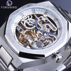 Forsining Casual ceas automat 3D Diamond Skeleton Hollow Ceasuri de mână pentru bărbați Ceasuri militare luminoase Tourbillon Mo