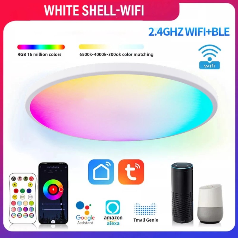Plafoniera rotundă LED WIFI inteligentă RGBCW Tuya APP reglabilă compatibilă cu Alexa Google Assistant pentru dormitor