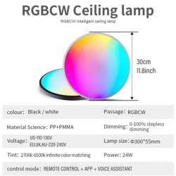 Plafoniera rotundă LED WIFI inteligentă RGBCW Tuya APP reglabilă compatibilă cu Alexa Google Assistant pentru dormitor