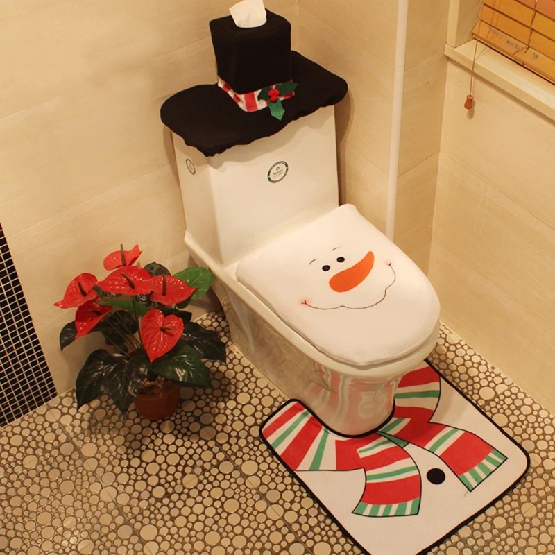 Noi Huse pentru scaune de toaletă drăguțe de Crăciun Creativ Moș Crăciun Covoraș de baie Accesorii de Crăciun pentru acasă Decor
