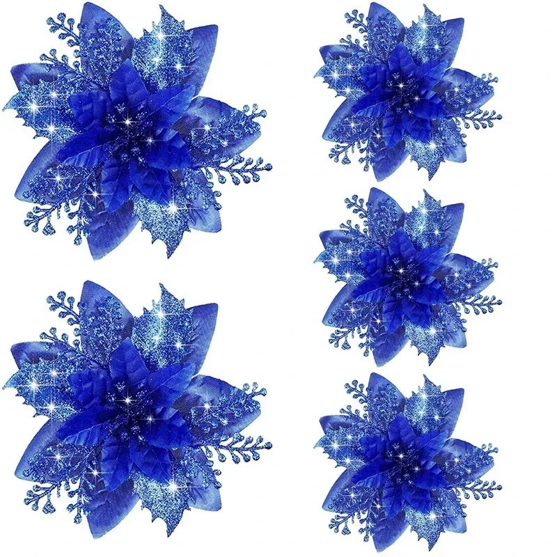 5 bucăți 14,5 cm cu sclipici flori artificiale de Crăciun Mreey decor pentru pom de Crăciun Ornamente pentru Anul Nou Fericit Fl