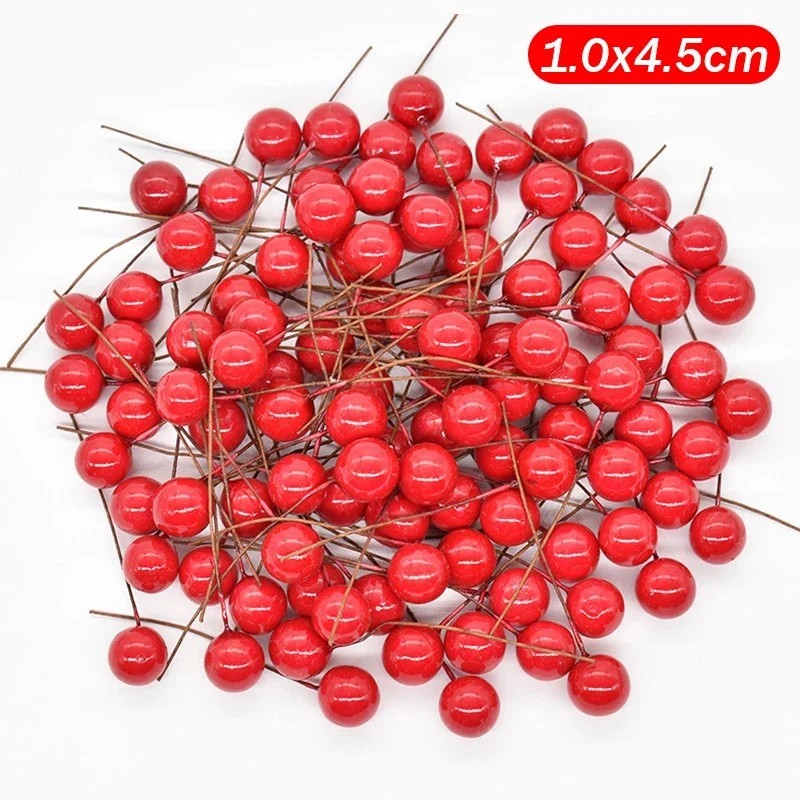 1000/50x Mini fructe de pădure artificiale roșii false fructe de pădure stamine de cireș pentru Crăciun, bricolaj, coroană flora