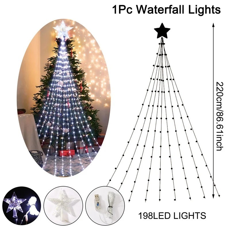 Lumini LED Cascada Steaua Decoratiuni de Craciun Snur Ornamente pentru brad de Craciun pentru casa 2024 Navidad Natal Anul Nou 2