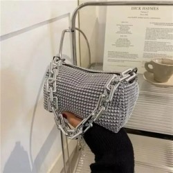 Geantă tip găleată cu strasuri, poșetă de bal cu lanț cu sclipici, mini geantă crossbody pentru femei (6,3*3,54) inci