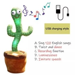 Dansatoare reîncărcabile Cactus strălucitoare, jucării electronice de pluș care dansează pot cânta record Lighten pentru copii j