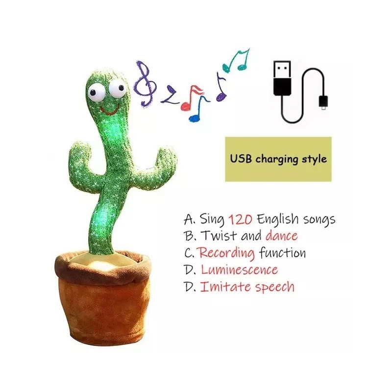 Dansatoare reîncărcabile Cactus strălucitoare, jucării electronice de pluș care dansează pot cânta record Lighten pentru copii j