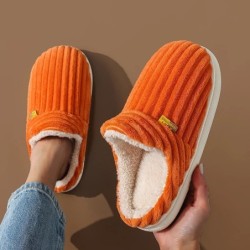 Pantofi de iarnă unisex, conciși, de culoare uni, papuci plat de pluș, anti-alunecare, calduri, pufoase, mule, pentru femei, băr