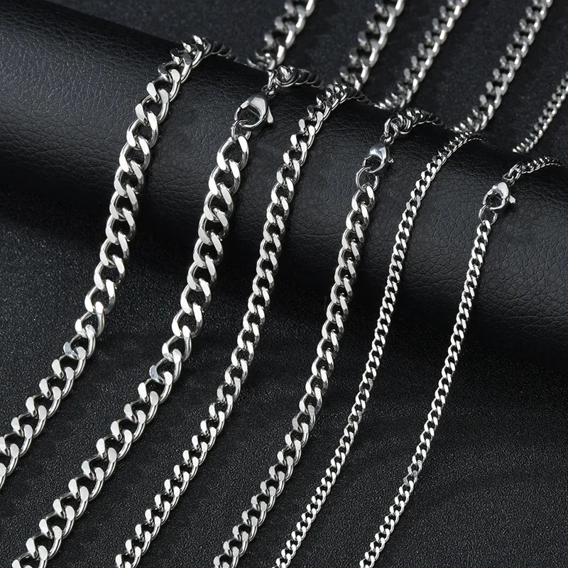 Punk de bază din oțel inoxidabil 3,5,7 mm Curb Colier cubanez pentru bărbați, femei, negru, aur, lanț de zale, chokers, bijuteri