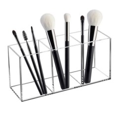 Machiaj cosmetic transparent cu 3 găuri Instrument acrilic pentru perie de machiaj Cutie de depozitare Suport pentru perie de ma