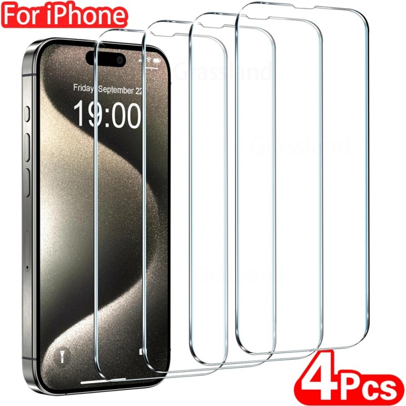 4 buc. Sticlă securizată pentru iPhone 16 15 14 13 12 11 Pro Max Protector de ecran pentru iPhone 7 8 Plus X XS Max XR Film de p
