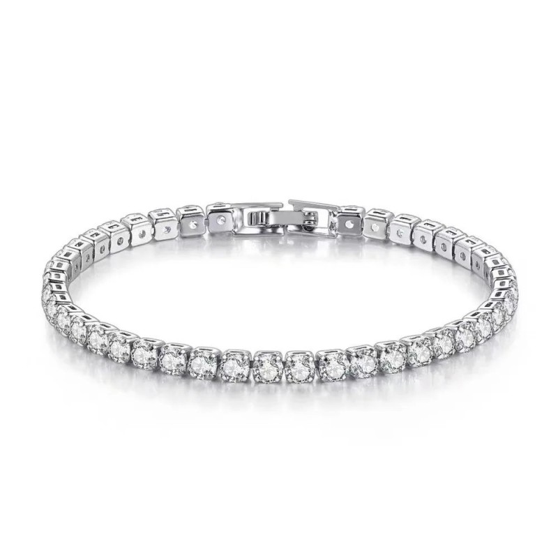 S925 Brățară din argint Sterling Zirconiu Minge de tenis Moda Femei Bijuterii de nuntă de logodnă simplă 4mm 16-20cm