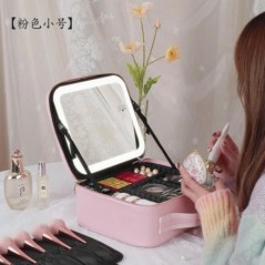 Noua husă pentru cosmetice iluminată cu LED cu oglindă, impermeabilă, din piele PU. Genți portabile de depozitare pentru machiaj