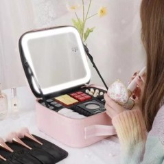 Noua husă pentru cosmetice iluminată cu LED cu oglindă, impermeabilă, din piele PU. Genți portabile de depozitare pentru machiaj