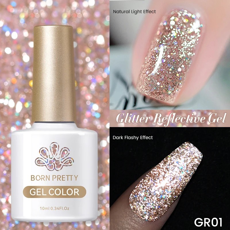 BORN PRETTY 10 ml șampanie argintiu sclipici unghii gel reflectorizant holografie spumante gel UV semi-permanent gel pentru ungh