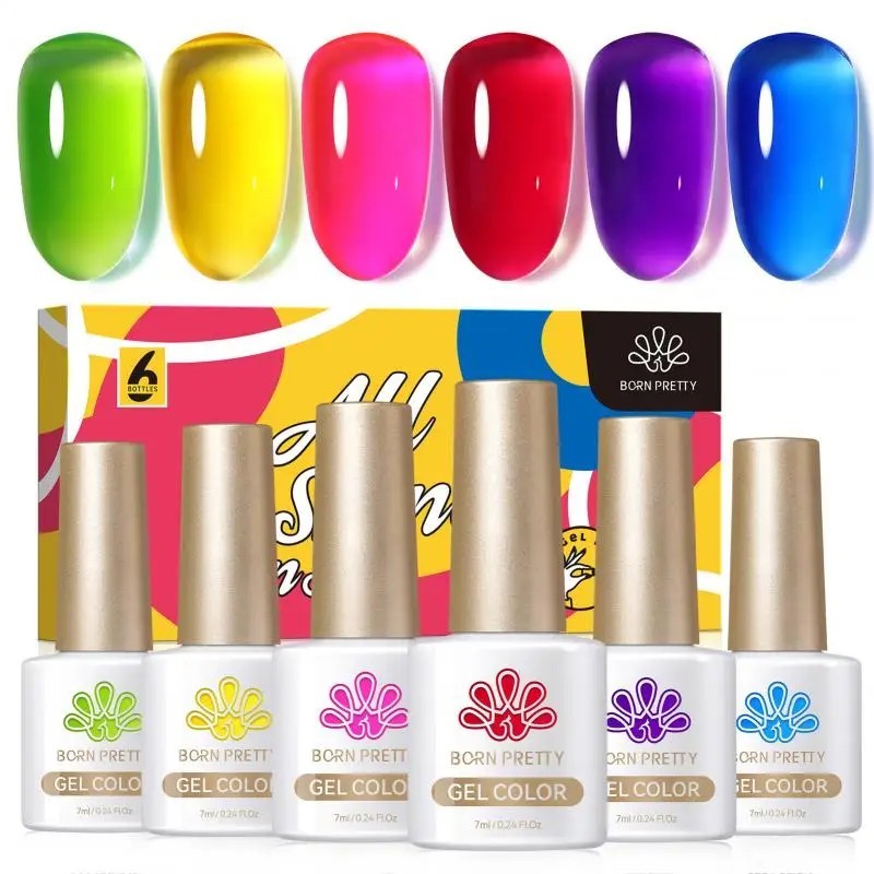 BORN PRETTY 7ml 6 buc. Soda Ice Jelly Gel Oja Set Culoare superba acoperire completa Lac semi-permanent Soak Off Gel UV