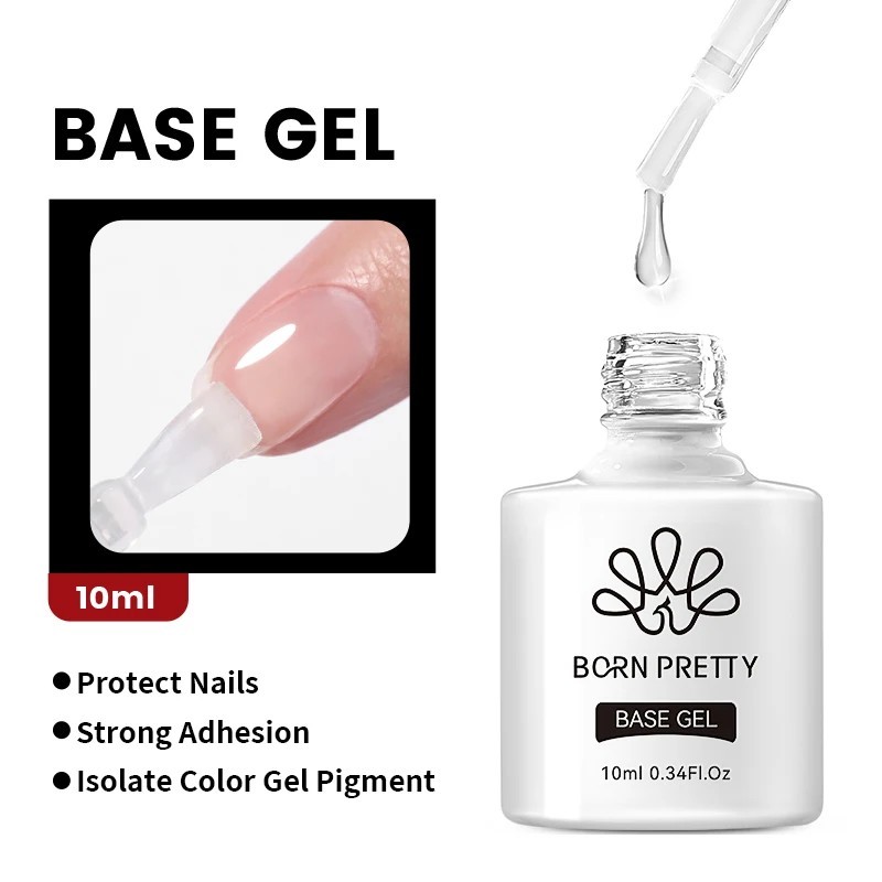 BORN PRETTY 10ml Gel de bază Top Coat Gel de întărire cu gel de cauciuc pentru unghii Instrumente Soak Off UV LED Lac de unghii 