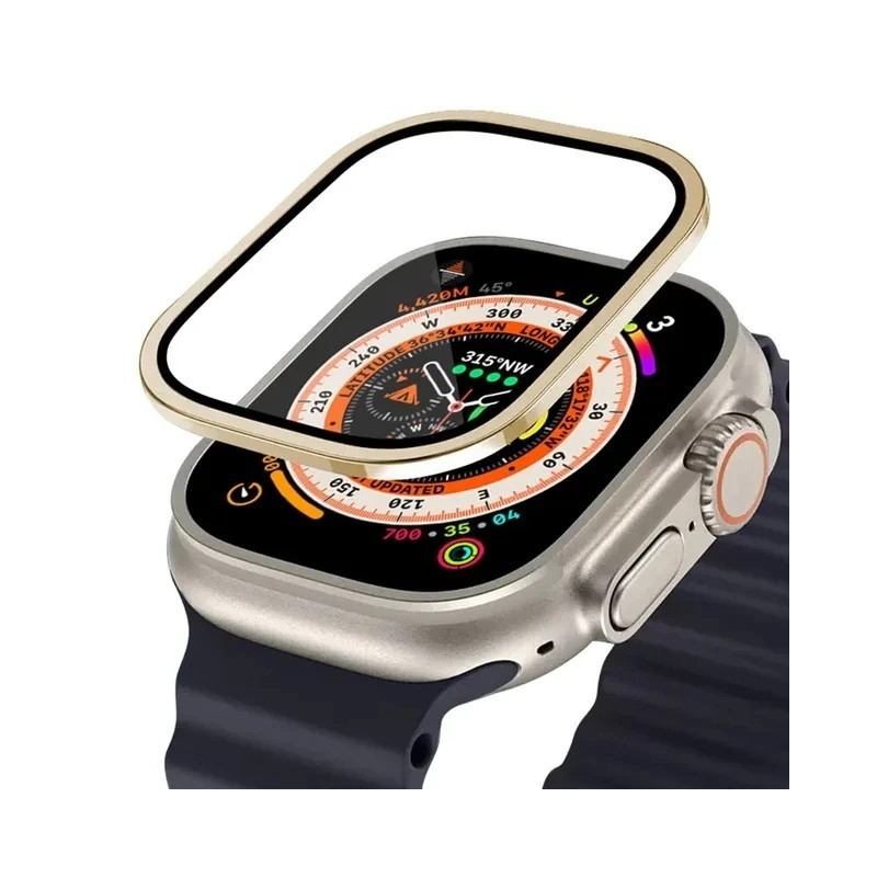 Carcasă din aliaj de aluminiu + sticlă temperată pentru Apple Watch Ultra 2 Protector de ecran anti-zgârieturi de 49 mm pentru F