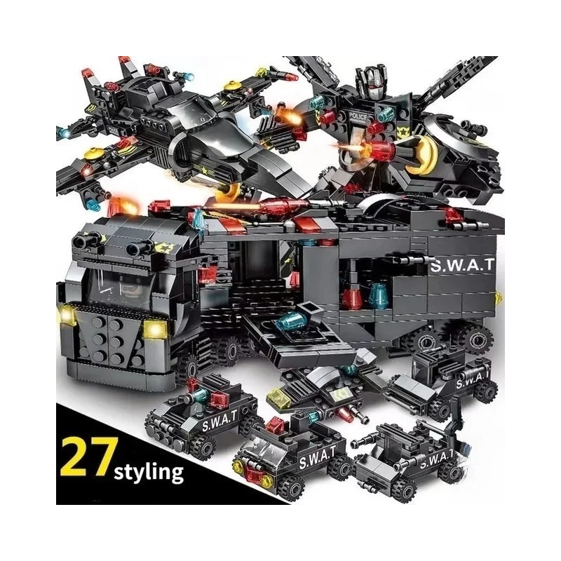 Set de modele de oraș militar SWAT, mașină de închisoare, barcă de polițist, figurine, blocuri de construcție, jucărie DIY pentr
