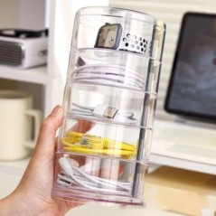 Cutie de bijuterii transparentă rotativă de 360 de grade pentru urechi, coliere, brățări, bentițe, cutie de depozitare pentru bi