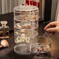 Cutie de bijuterii transparentă rotativă de 360 de grade pentru urechi, coliere, brățări, bentițe, cutie de depozitare pentru bi