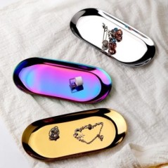 Tavă de depozitare bijuterii europene din oțel inoxidabil pentru depozitare cosmetică din metal, prăjitură ovală, tavă pentru de