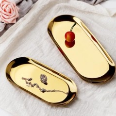 Tavă de depozitare bijuterii europene din oțel inoxidabil pentru depozitare cosmetică din metal, prăjitură ovală, tavă pentru de
