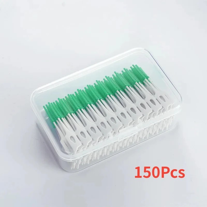 150/200 buc Perițe interdentare din silicon Scobitori dentare Perie între dinți Scobitori din silicon cu fir Instrument de curăț