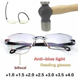 2 perechi noi de ochelari de lectură fără montură pentru bărbați și femei, anti-lumină albastră, bifocali, departe, aproape de m