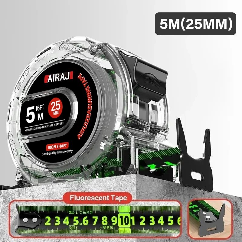 AIRAJ 3-5-7 metri Bandă de măsurare fluorescentă Cântară îngroșată de precizie Impermeabil și rezistent la uzură Instrument de m AIRAJ 3-5-7 metri Bandă de măsurare fluorescentă Cântară îngroșată de precizie Impermeabil și rezistent la uzură Instrument de m