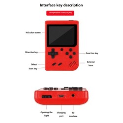 O consolă de jocuri portabilă mică pentru copii, cu jocuri clasice retro roșii, cu sute de încărcătoare de jocuri, poate fi cone