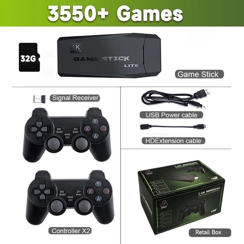 Consolă de jocuri video Stick Lite 4K HD, controler wireless dublu pentru 10000 de jocuri retro, cadou de Crăciun pentru copii Consolă de jocuri video Stick Lite 4K HD, controler wireless dublu pentru 10000 de jocuri retro, cadou de Crăciun pentru copii