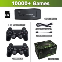 Consolă de jocuri video Stick Lite 4K HD, controler wireless dublu pentru 10000 de jocuri retro, cadou de Crăciun pentru copii