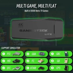Consolă de jocuri video Stick Lite 4K HD, controler wireless dublu pentru 10000 de jocuri retro, cadou de Crăciun pentru copii