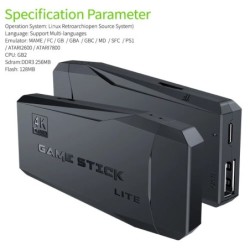 Consolă de jocuri video Stick Lite 4K HD, controler wireless dublu pentru 10000 de jocuri retro, cadou de Crăciun pentru copii